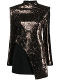 Genny Sequin Embellished Layered Minidress — Black/ Red — Size XS — Front View