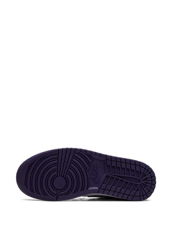 Air Jordan 1 Low Sky J Purple Sneakers — Dark Purple/Lilac Purple/White — Size US M 10.5 - US W 12 — Top View