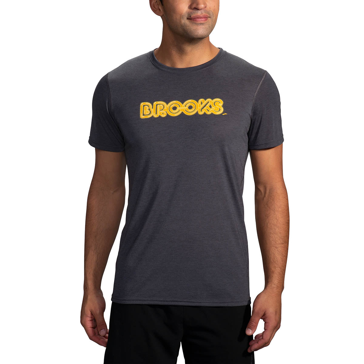 Brooks Distance Graphic Shortsleeve — Cobalt - Run Stripe — Size Small — Front View