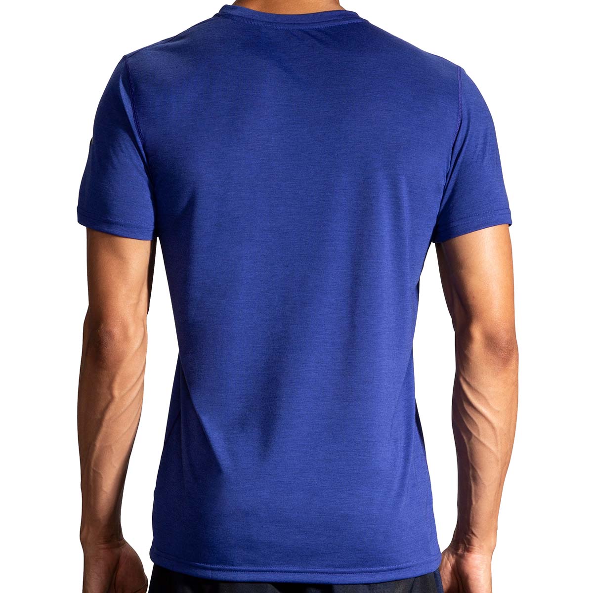 Brooks Distance Graphic Shortsleeve — Cobalt - Run Stripe — Size Small — Lifestyle View