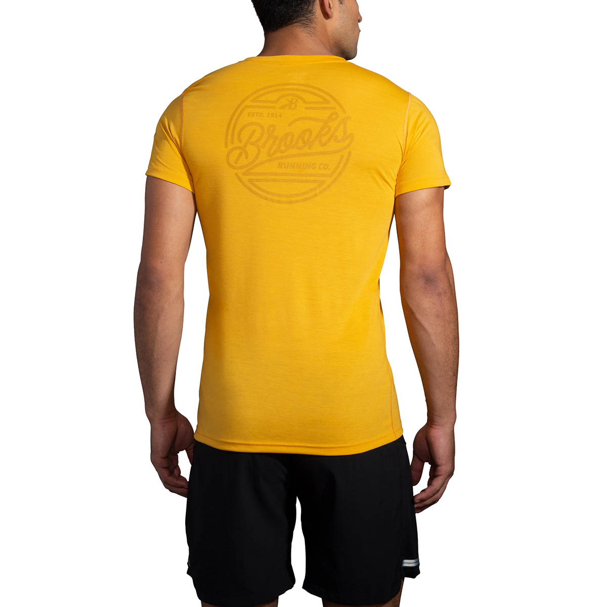 Brooks Distance Graphic Shortsleeve — Cobalt - Run Stripe — Size Small — Back View