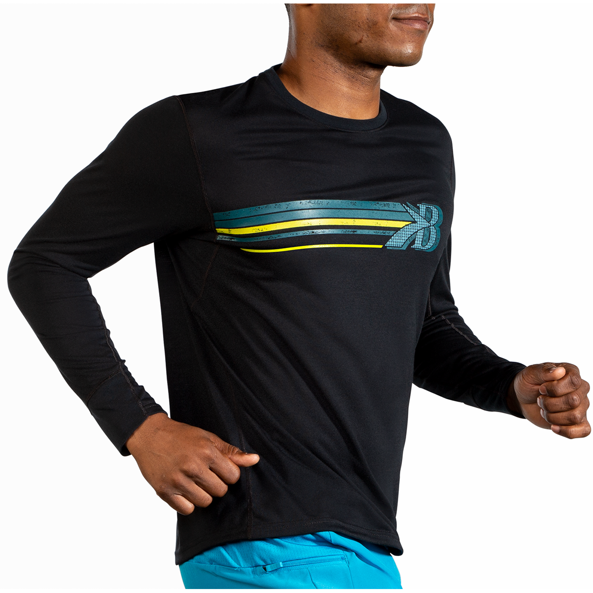 Brooks Distance Graphic Longsleeve — Flying B Stripe — Size Small — Side View