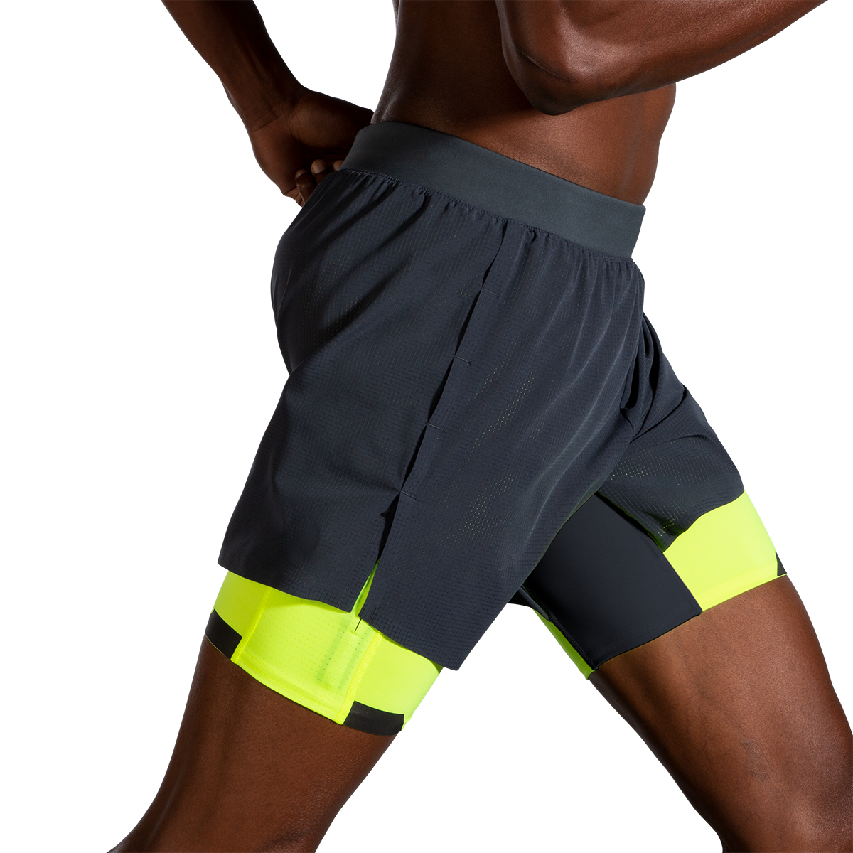 Brooks Run Visible 5" 2-in-1 Short — Asphalt - Nightlife — Size Small — Front View