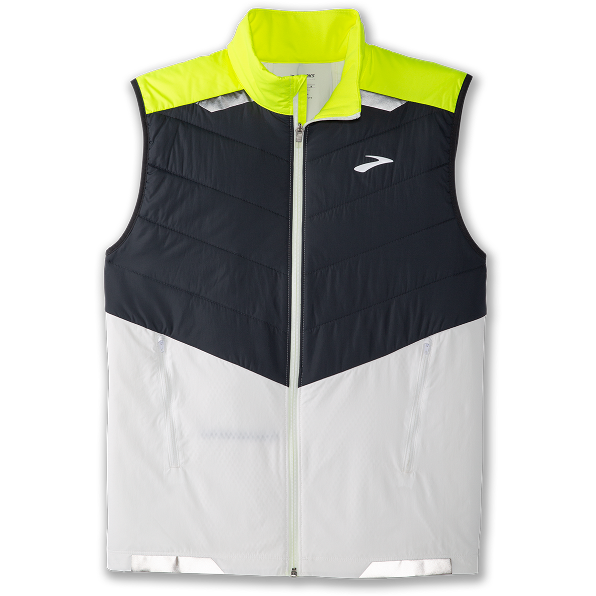 Brooks Run Visible Insulated Vest — White - Asphalt - Nightlife — Size Small — Top View