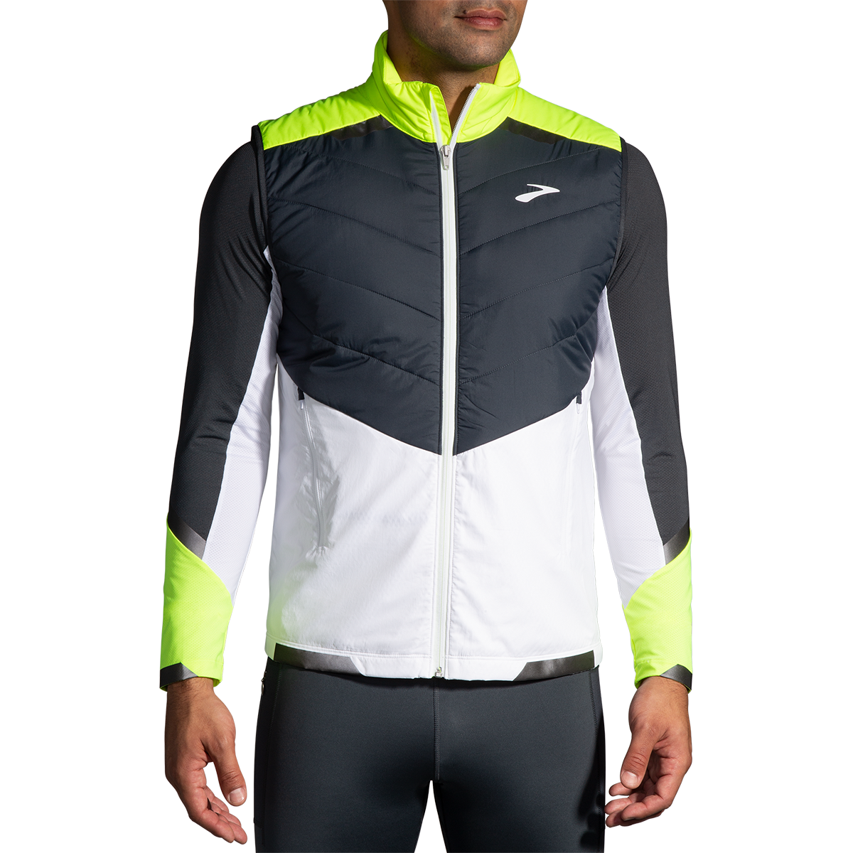 Brooks Run Visible Insulated Vest — White - Asphalt - Nightlife — Size Small — Front View