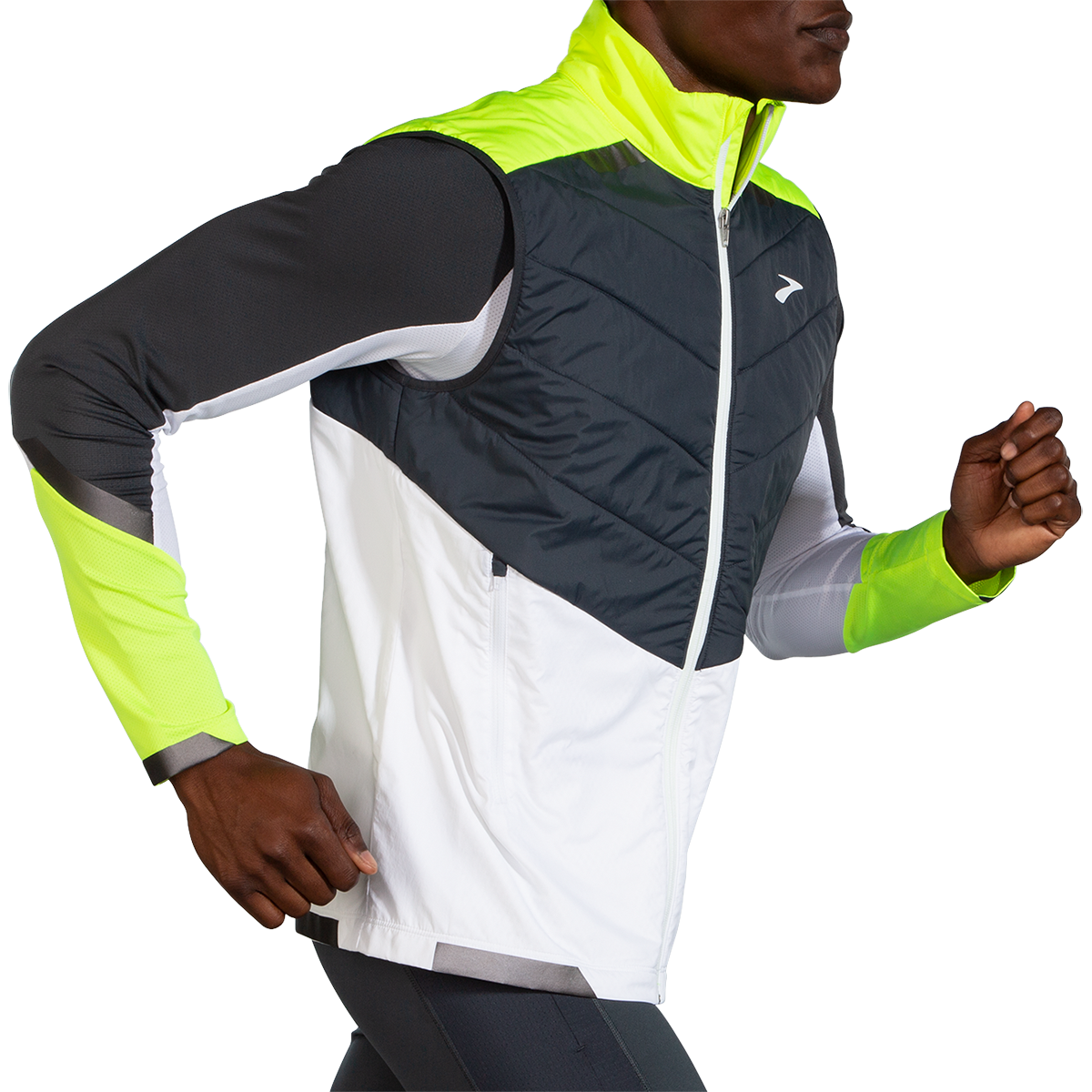 Brooks Run Visible Insulated Vest — White - Asphalt - Nightlife — Size Small — Side View