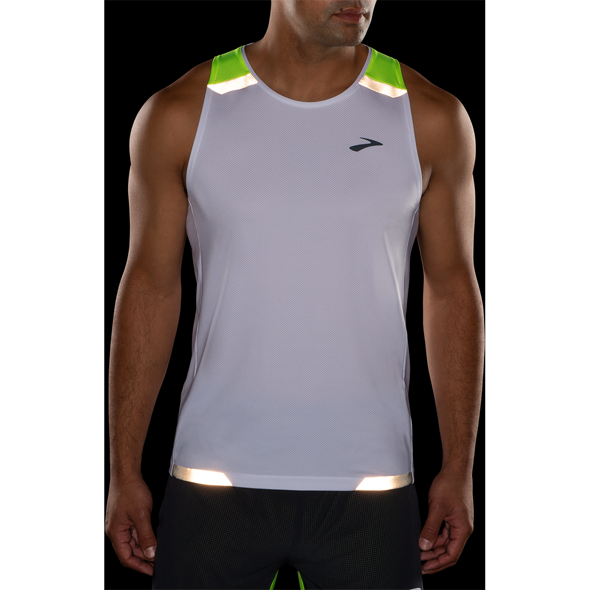 Brooks Run Visible Tank — White - Asphalt - Nightlife — Size Small — Top View