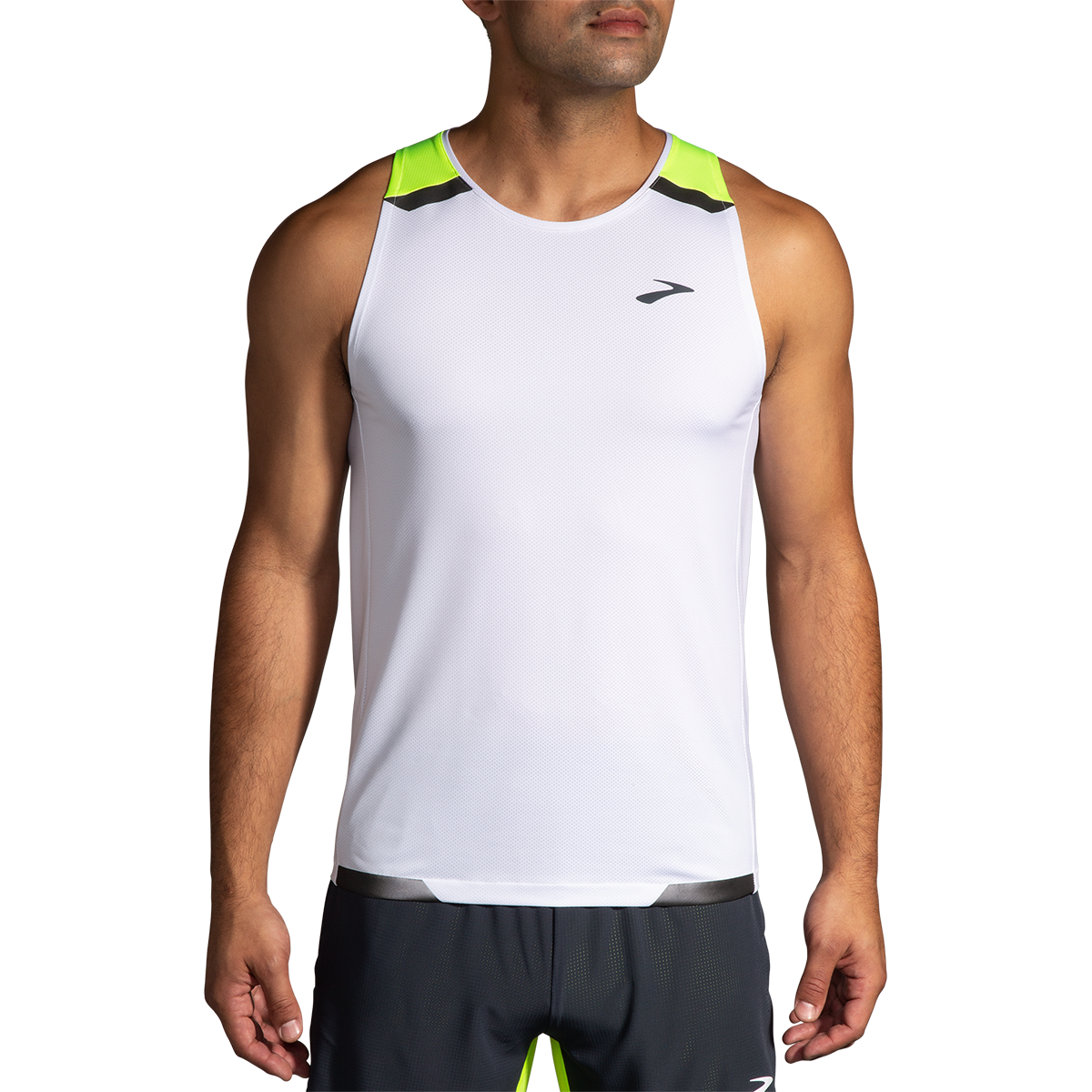 Brooks Run Visible Tank — White - Asphalt - Nightlife — Size Small — Front View