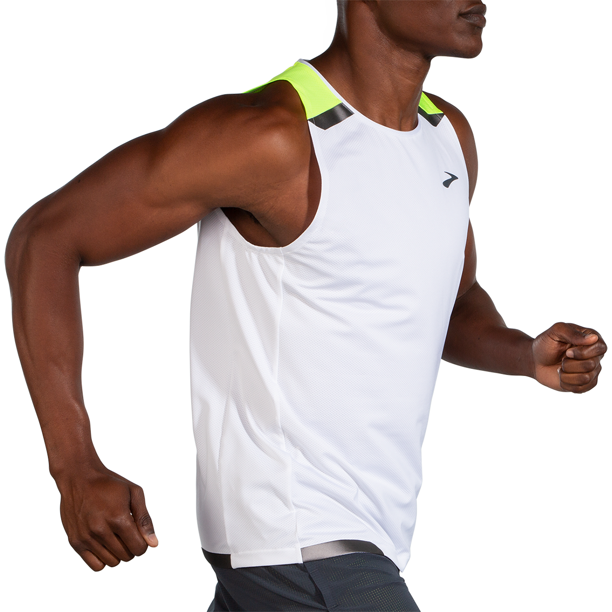 Brooks Run Visible Tank — White - Asphalt - Nightlife — Size Small — Side View