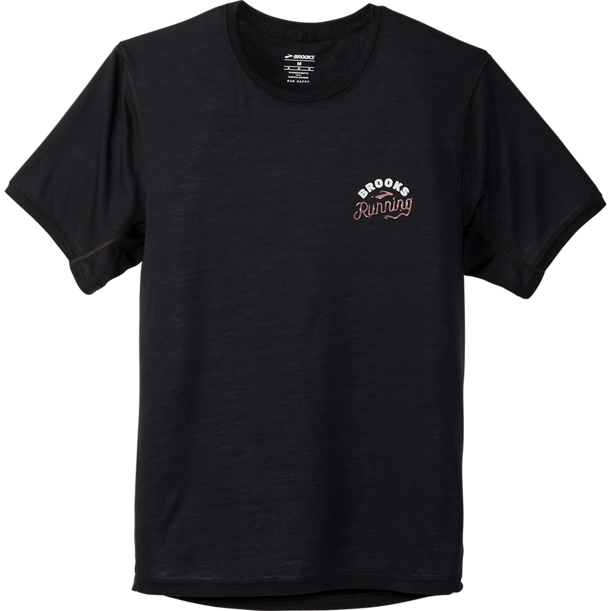 Brooks Distance Graphic Shortsleeve — Heather Ash - Run Happy Arch — Size Small — Top View