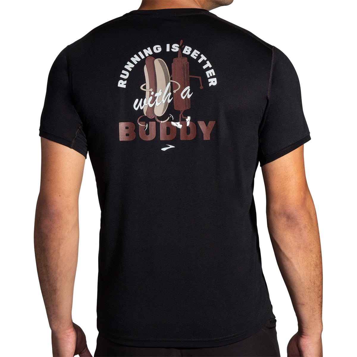 Brooks Distance Graphic Shortsleeve — Heather Ash - Run Happy Arch — Size Small — Back View