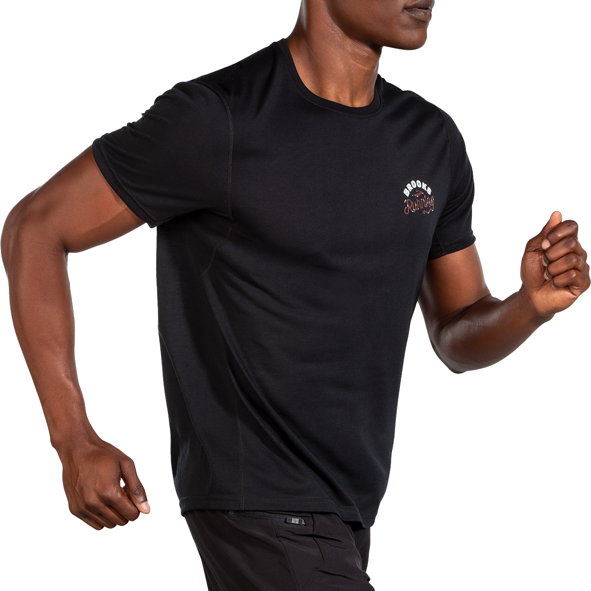 Brooks Distance Graphic Shortsleeve — Heather Ash - Run Happy Arch — Size Small — Side View