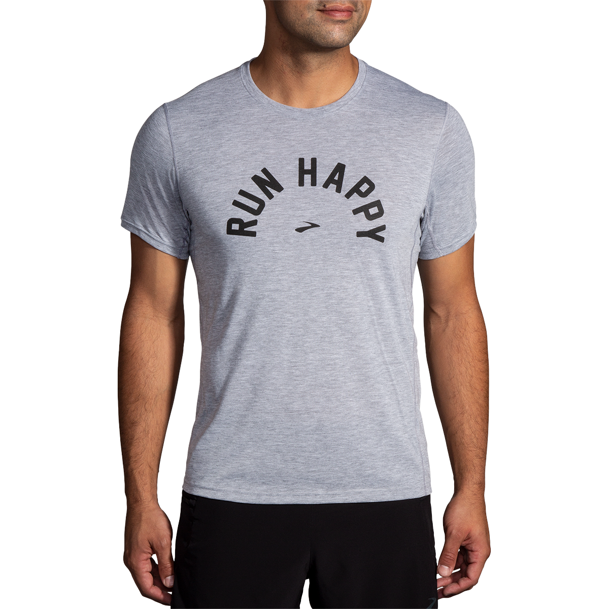 Brooks Distance Graphic Shortsleeve — Heather Ash - Run Happy Arch — Size Small — Alternate View 7