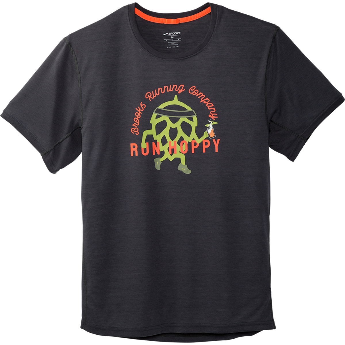 Brooks Run Hoppy Shortsleeve — Asphalt — Size Large — Top View