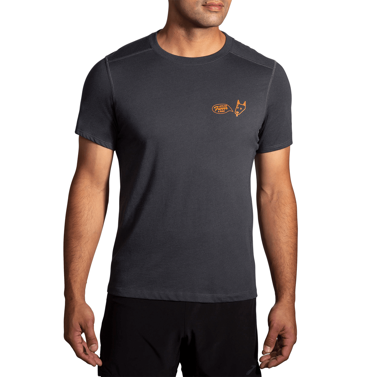 Brooks Distance 2.0 Shortsleeve — Heather Navy - BR Track Stripe — Size Small — Front View