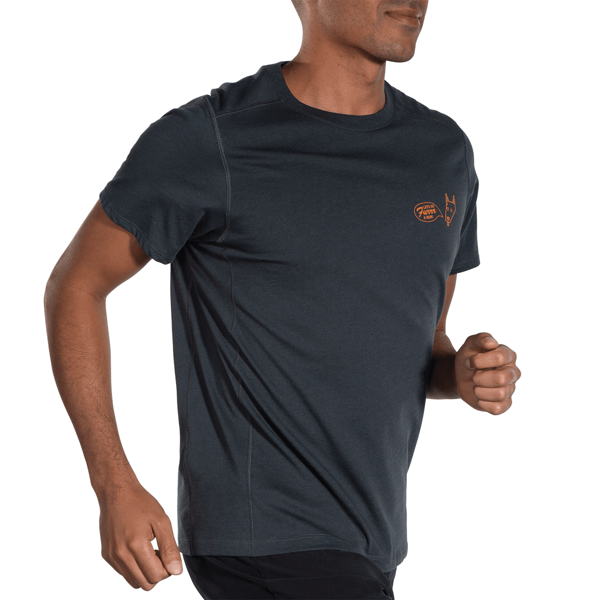 Brooks Distance 2.0 Shortsleeve — Heather Navy - BR Track Stripe — Size Small — Side View