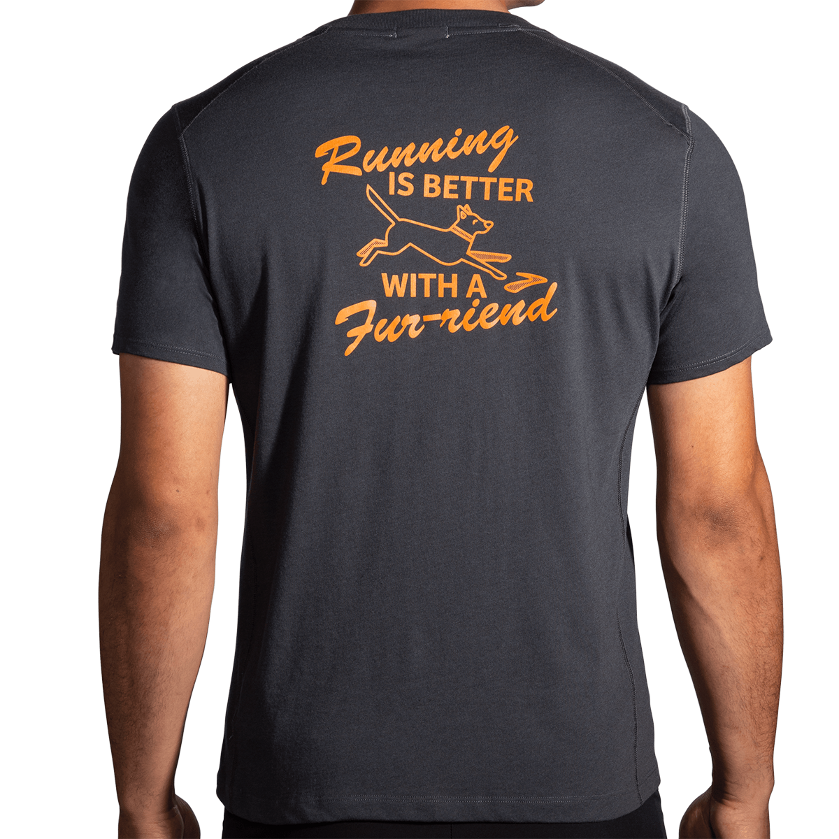 Brooks Distance 2.0 Shortsleeve — Heather Navy - BR Track Stripe — Size Small — Back View