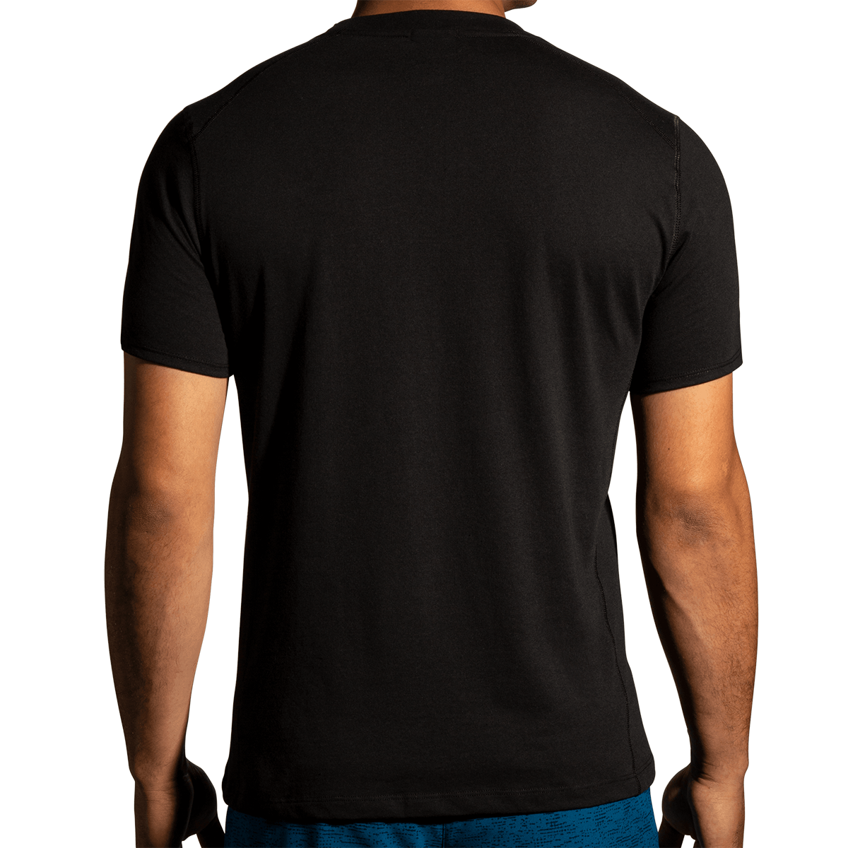 Brooks Distance 2.0 Shortsleeve — Heather Navy - BR Track Stripe — Size Small — Lifestyle View