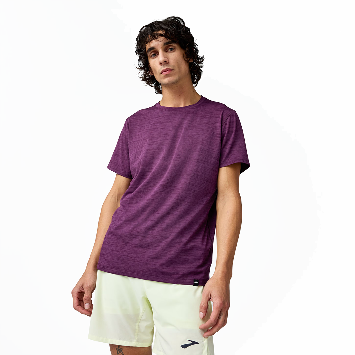 Brooks Luxe Shortsleeve — Heather Cosmic Crisp — Size XSmall — Back View