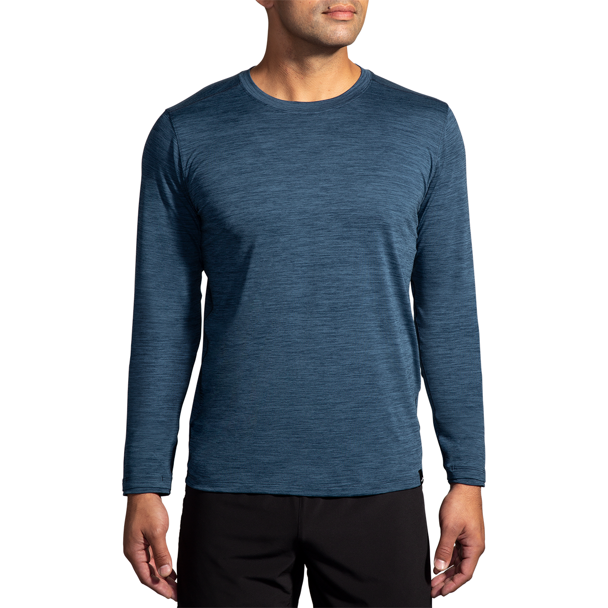 Brooks Luxe Longsleeve — Heather Deep Black — Size Medium — Front View
