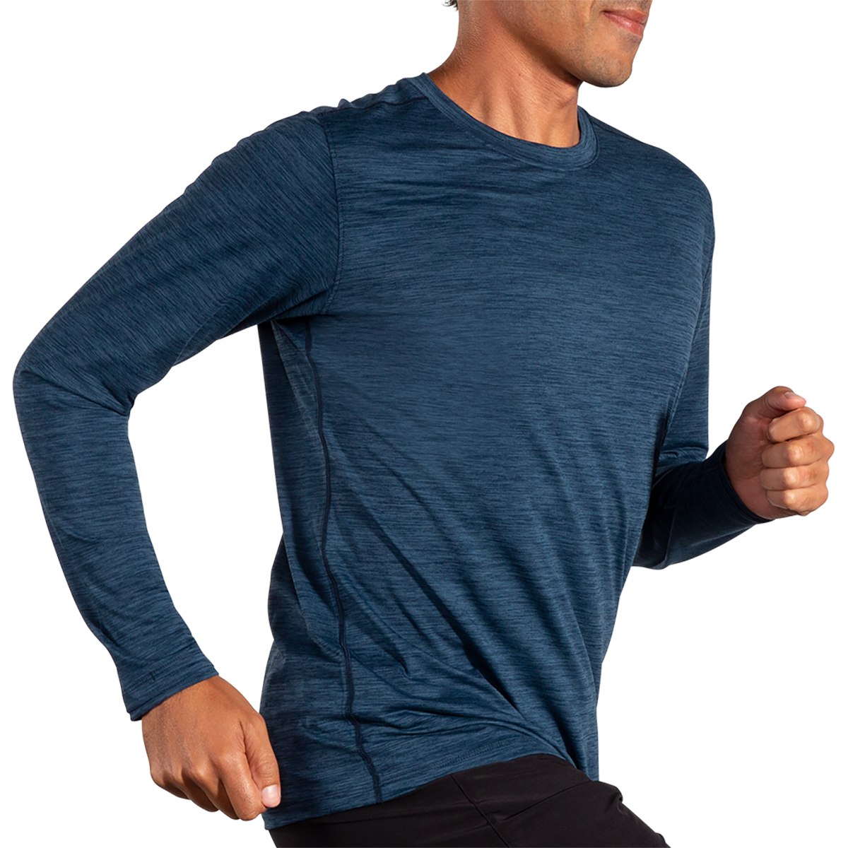 Brooks Luxe Longsleeve — Heather Deep Black — Size Medium — Side View