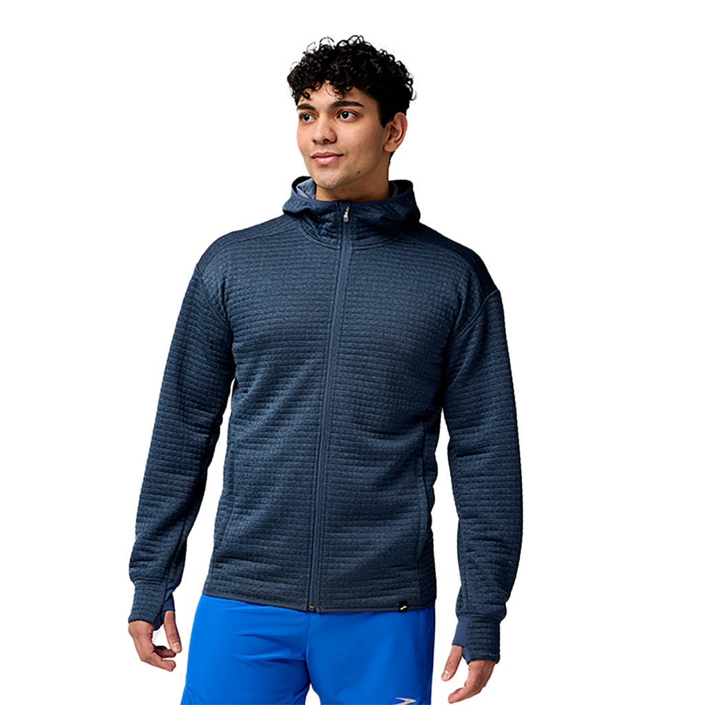 Brooks Activate Midweight Hoodie — Htr Blue Slate — Size Small — Front View