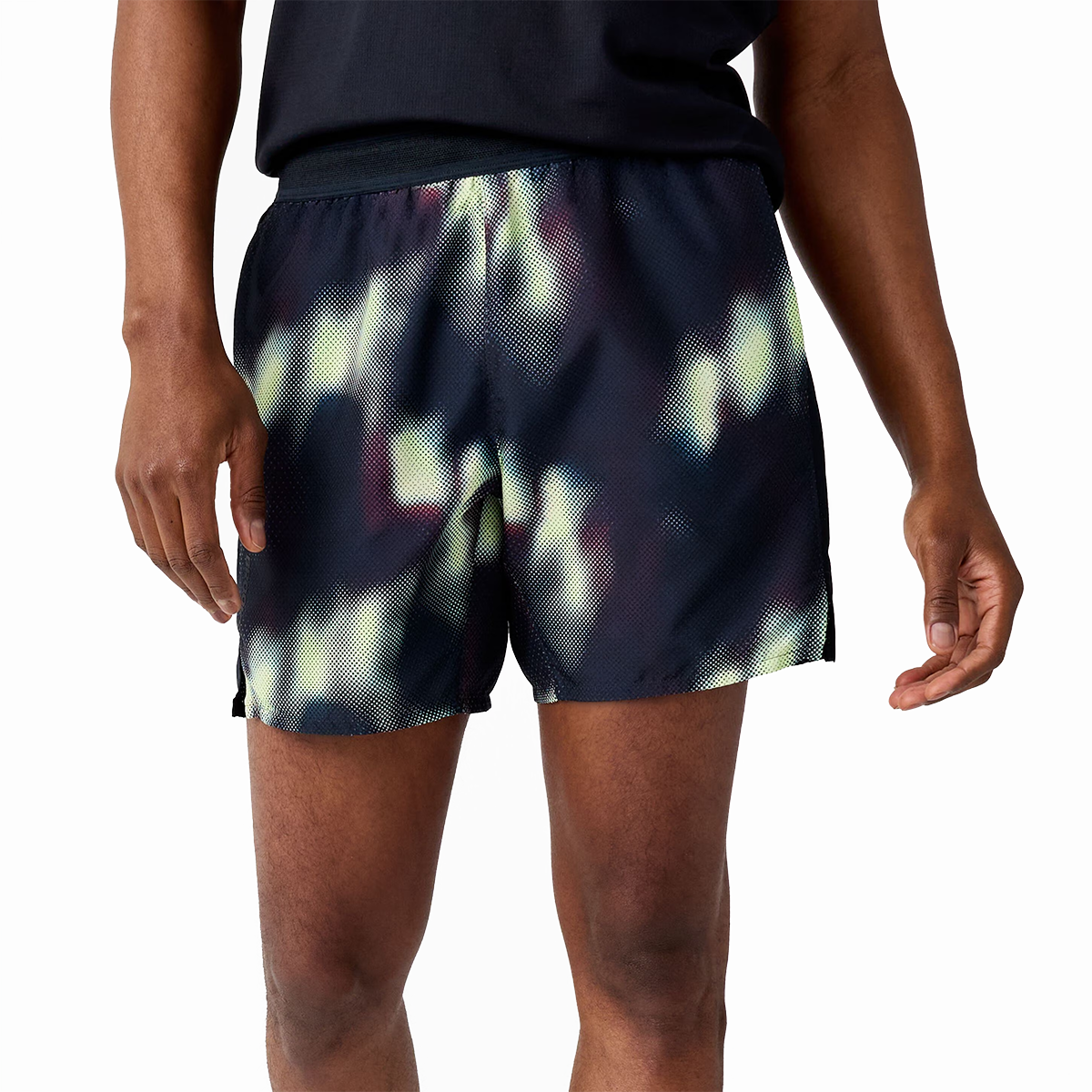 Brooks Dash Short Printed — Euphoryc Black — Size XSmall — Front View