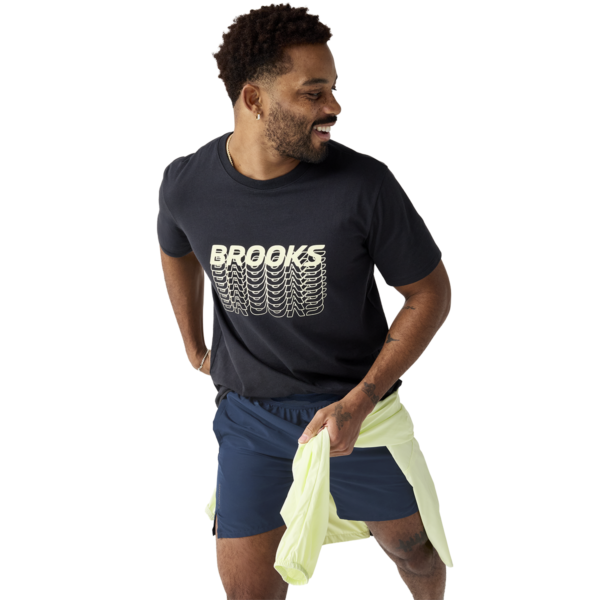 Brooks Graphic Short Sleeve — Black - Dark Luminary — Size XSmall — Side View