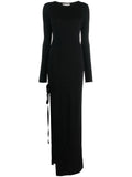 Saint Laurent Side Slit Wool Maxi Dress — Black — Size XS — Front View