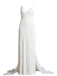 Tadashi Shoji Miramar Lace Bridal Gown — White/ Ivory — Size XS — Front View