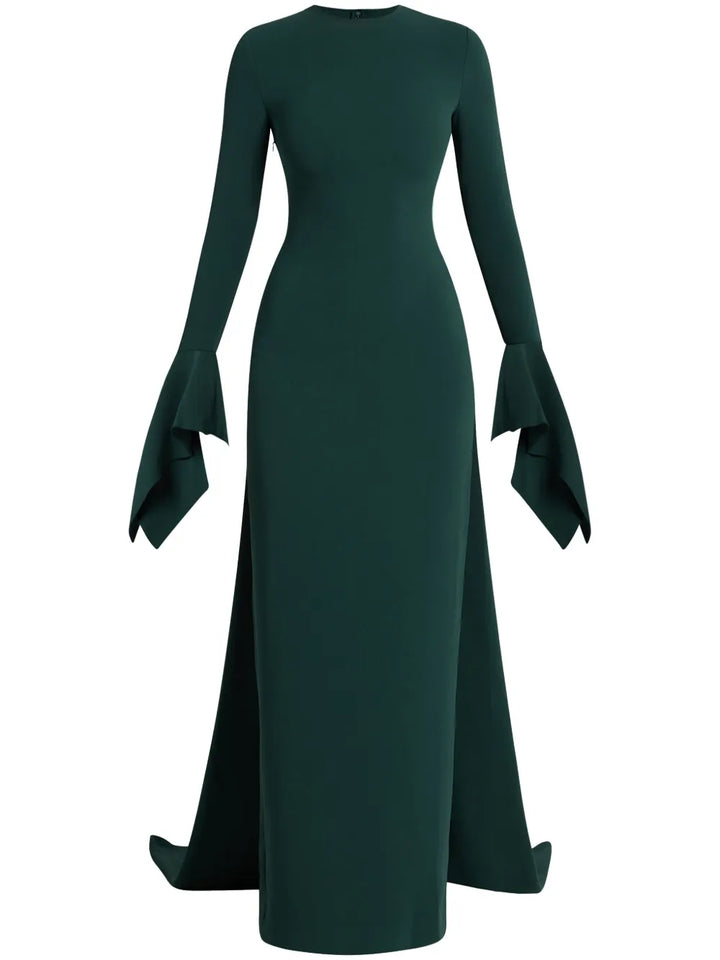 Solace London Blake Flared Cuffs Gown — Red/ Green — Size XS — Front View