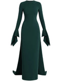 Solace London Blake Flared Cuffs Gown — Red/ Green — Size XS — Front View