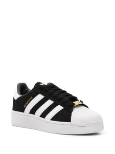 adidas Superstar Xlg Suede Leather Sneakers — Black/White/Gold-Tone — Size US M 9.5 - US W 11 — Top View