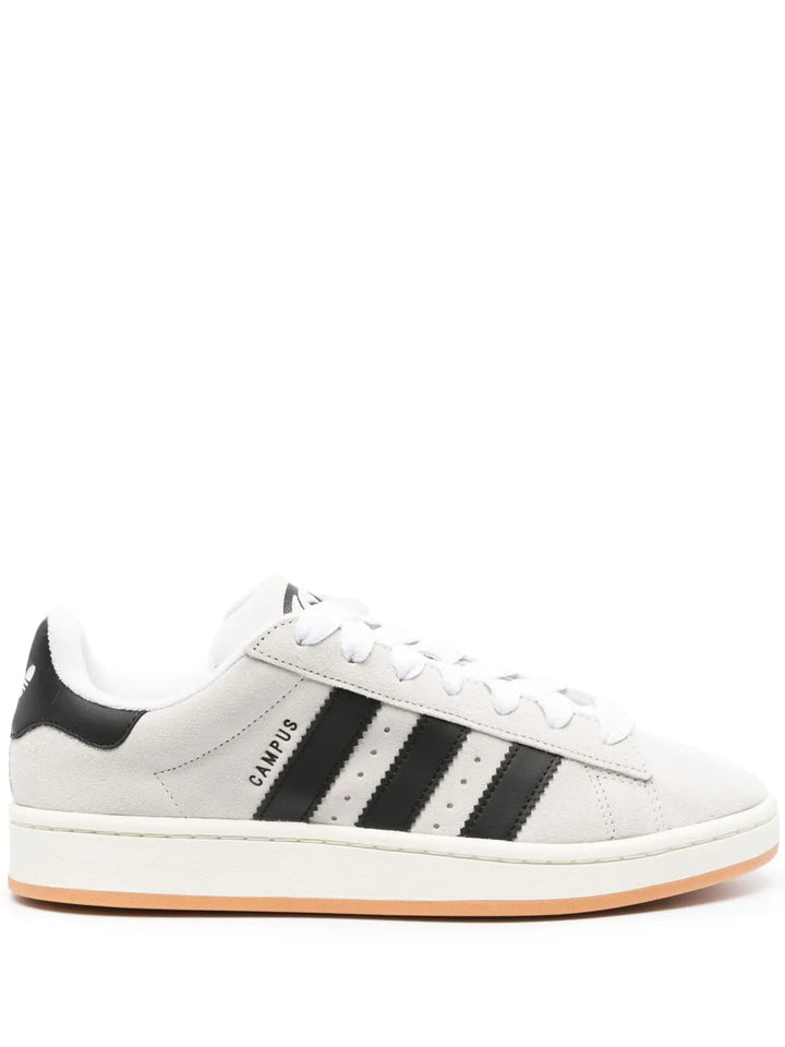 adidas Campus Low-Top Suede Sneakers — Light Grey/Black — Size US M 9.5 - US W 11 — Front View