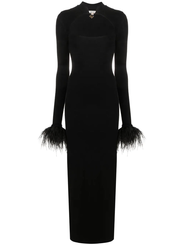 Manuri Cindy Square Neck Long Dress — Black/ Gold — Size XS — Front View
