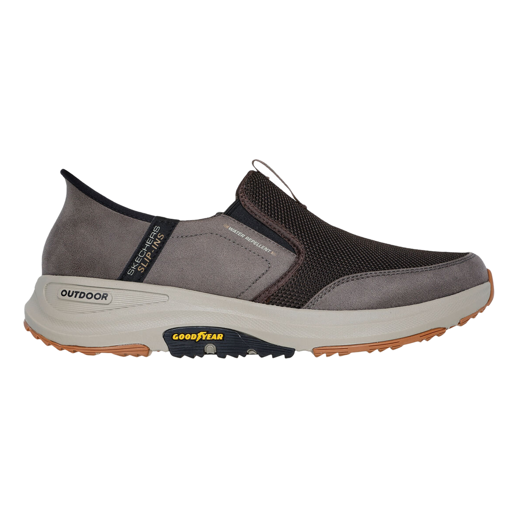 Skechers Go Walk Outdoor - Andes — Brown Textile - Leather — Size 2E — Width 8 — Front View