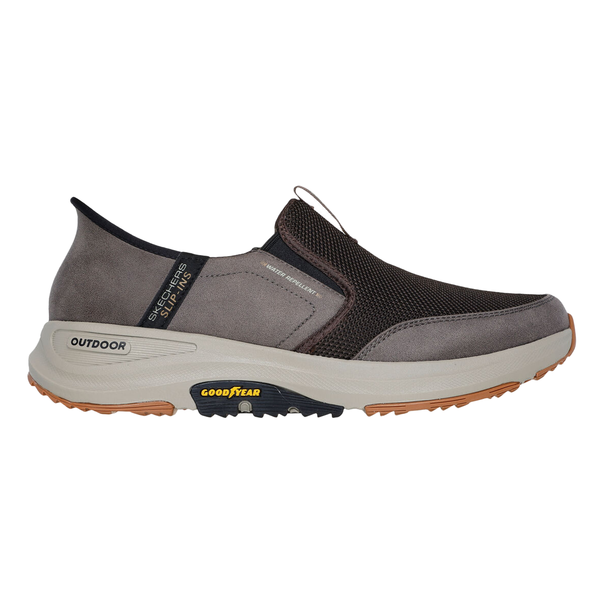 Skechers Go Walk Outdoor - Andes — Brown Textile - Leather — Size 2E — Width 8 — Front View