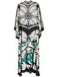 La Doublej Magnifico Abstract Print Silk Dress — Black/ White/ Tan/ Green — Size S — Front View