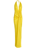 Silvia Tcherassi Torgiano Knot Detail Gown — Red/ Yellow — Size M — Front View