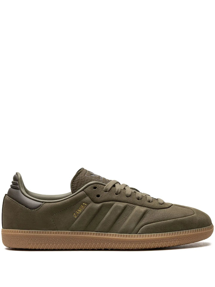 adidas Samba Leather Sneakers — Olive Green — Size US M 10.5 - US W 12 — Front View