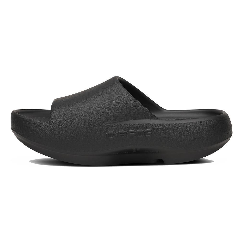 Oofos OOahh+ Slide — Black — Size D — Width 3 M / 5 W — Side View