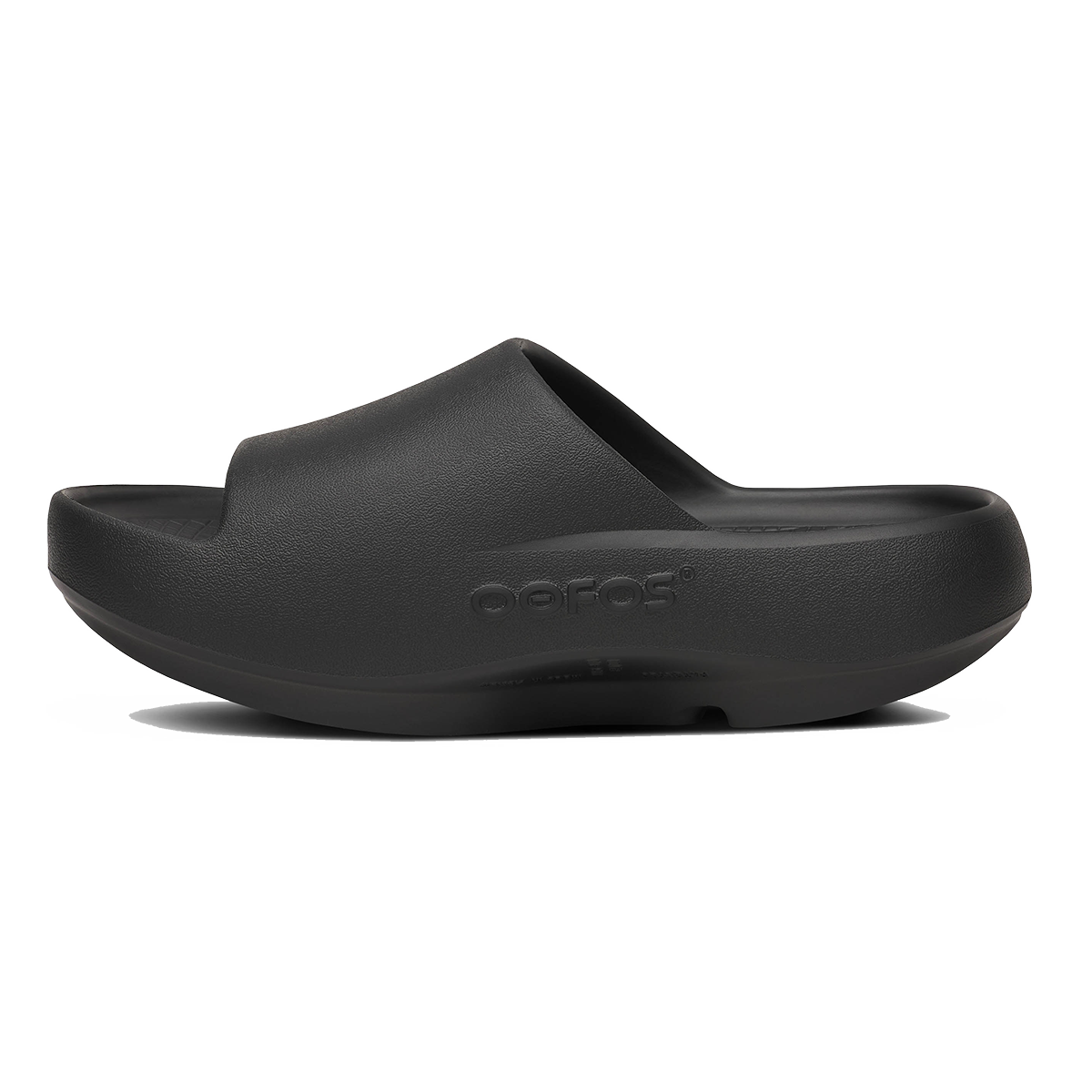 Oofos OOahh+ Slide — Black — Size D — Width 3 M / 5 W — Side View
