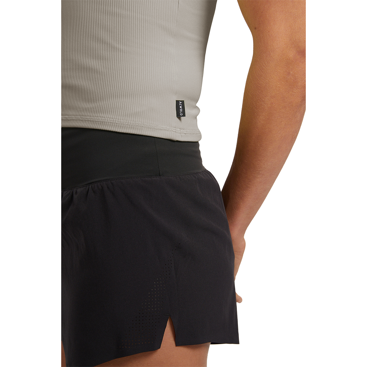 Alwrld ALRN Rib Crop Tank — Black — Size XSmall — Top View