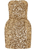 Dolce Gabbana Sequin Embellished Strapless Minidress — Red/ Gold — Size XS — Front View