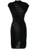 Genny Iconic Panelled Yarn Midi Dress — Black/ Red — Size XS — Front View