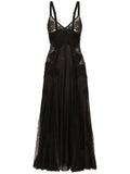 Dolce Gabbana Lace Insert Flared Midi Dress — Black/ Red — Size XS — Front View