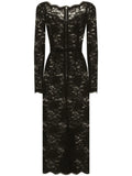 Dolce Gabbana Semi Sheer Lace Midi Dress — Black/ Red — Size S — Front View