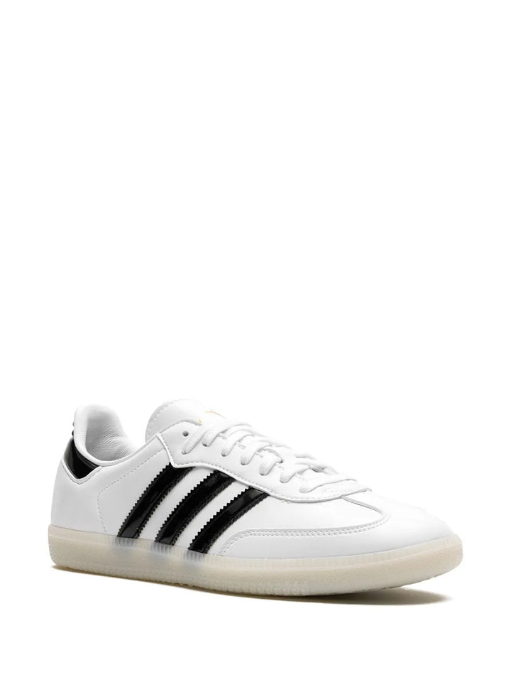 adidas X Jason Dill Samba Patent-Leather Sneakers — White/Black — Size US M 5 - US W 6.5 — Side View