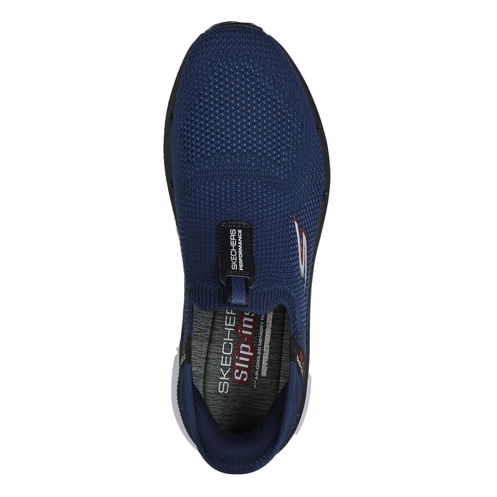 Skechers Max Cushioning Premier 2.0 — Navy Textile - Black Synthetic — Size D — Width 8 — Back View