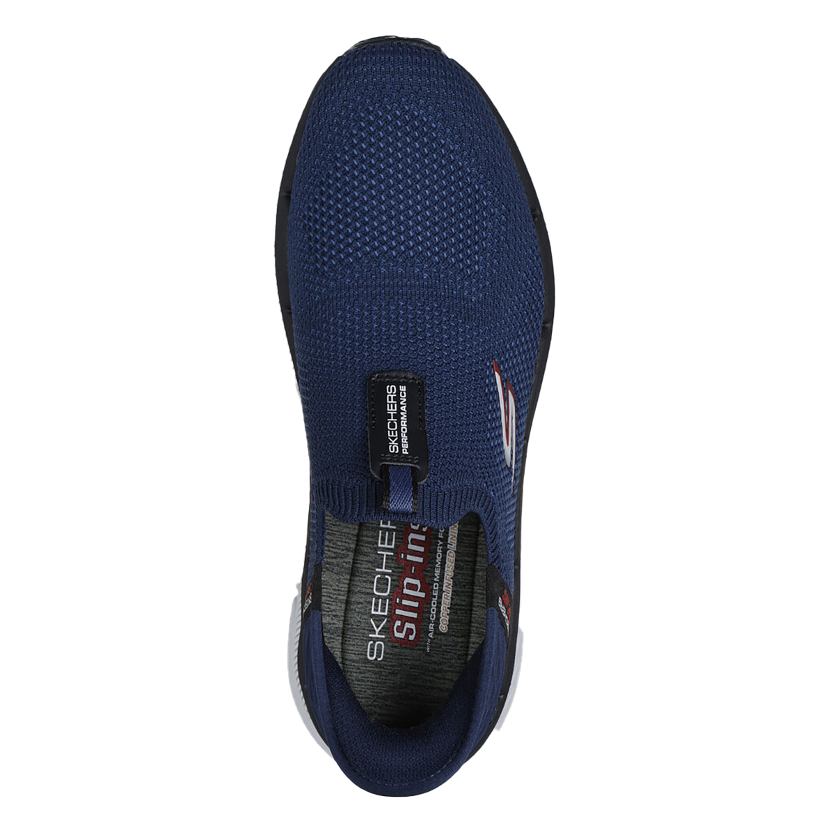 Skechers Max Cushioning Premier 2.0 — Navy Textile - Black Synthetic — Size D — Width 8 — Back View